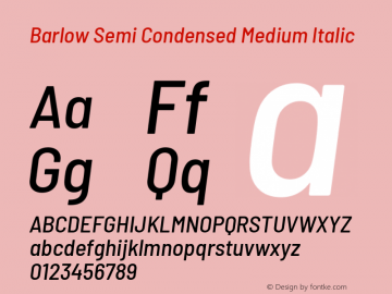 Barlow Semi Condensed Medium Italic Version 1.408 Font Sample