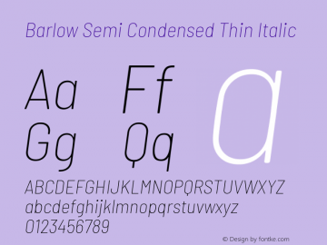 Barlow Semi Condensed Thin Italic Version 1.408 Font Sample