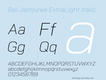 Bai Jamjuree ExtraLight Italic Version 1.000; ttfautohint (v1.6) Font Sample