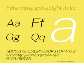 Fahkwang ExtraLight Italic Version 1.000; ttfautohint (v1.6) Font Sample