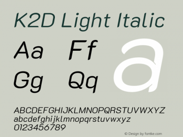 K2D Light Italic Version 1.000; ttfautohint (v1.6) Font Sample