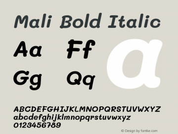 Mali Bold Italic Version 1.000; ttfautohint (v1.6) Font Sample