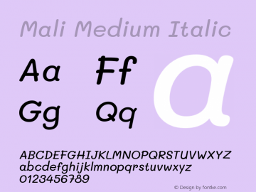 Mali Medium Italic Version 1.000; ttfautohint (v1.6) Font Sample