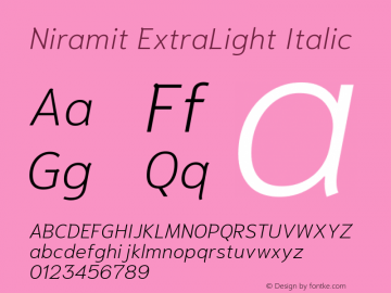 Niramit ExtraLight Italic Version 1.000; ttfautohint (v1.6)图片样张