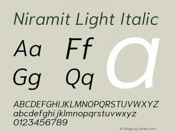 Niramit Light Italic Version 1.000; ttfautohint (v1.6)图片样张