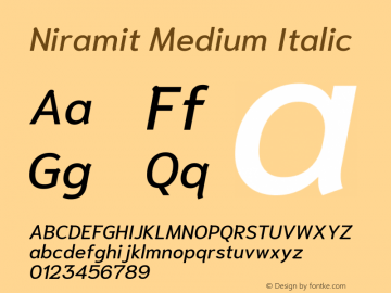 Niramit Medium Italic Version 1.000; ttfautohint (v1.6)图片样张