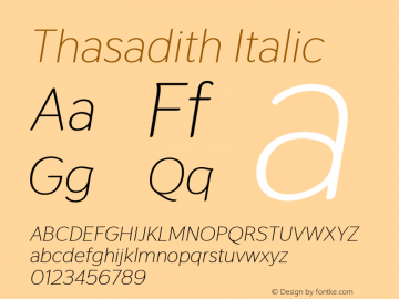 Thasadith Italic Version 1.000; ttfautohint (v1.6) Font Sample