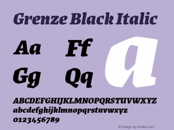 Grenze Black Italic Version 1.002; ttfautohint (v1.8) Font Sample