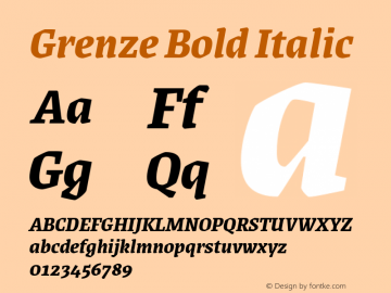 Grenze Bold Italic Version 1.002; ttfautohint (v1.8) Font Sample