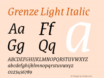 Grenze Light Italic Version 1.002; ttfautohint (v1.8)图片样张