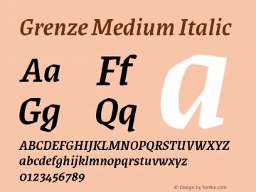 Grenze Medium Italic Version 1.002; ttfautohint (v1.8) Font Sample