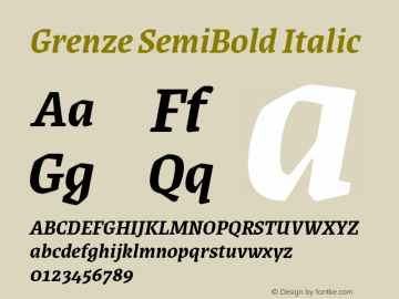 Grenze SemiBold Italic Version 1.002; ttfautohint (v1.8) Font Sample