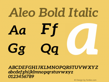 Aleo Bold Italic Version 1.302 Font Sample