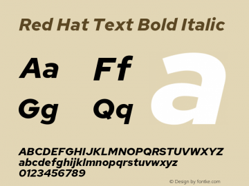 Red Hat Text Bold It Version 1.005; Red Hat Text Bold Italic Font Sample