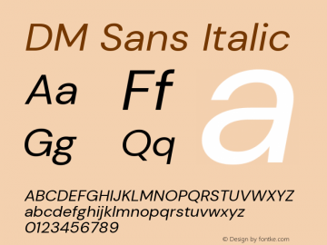 DM Sans Italic Version 1.100; ttfautohint (v1.8.2) Font Sample