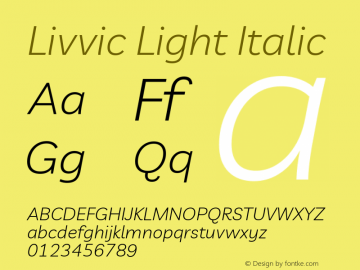 Livvic Light Italic Version 1.001; ttfautohint (v1.8.2)图片样张