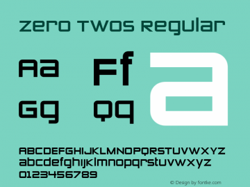 Zero Twos Regular Version 2.000 2004 Font Sample