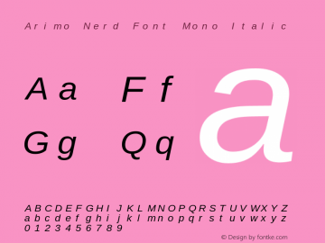 Arimo Italic Nerd Font Complete Mono Version 1.23图片样张