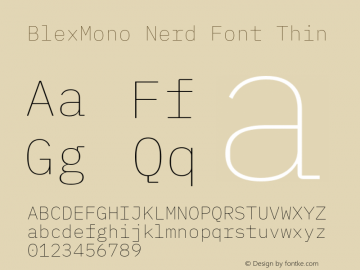 Blex Mono Thin Nerd Font Complete Version 2.000 Font Sample