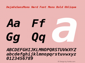 DejaVu Sans Mono Bold Oblique Nerd Font Complete Mono Version 2.37 Font Sample