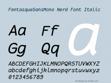 Fantasque Sans Mono Italic Nerd Font Complete Version 1.7.2 ; ttfautohint (v1.4.1.16-c0b8)图片样张