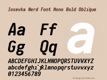 Iosevka Bold Oblique Nerd Font Complete Mono 2.1.0; ttfautohint (v1.8.2) Font Sample
