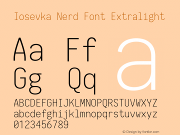 Iosevka Extralight Nerd Font Complete 2.1.0; ttfautohint (v1.8.2) Font Sample