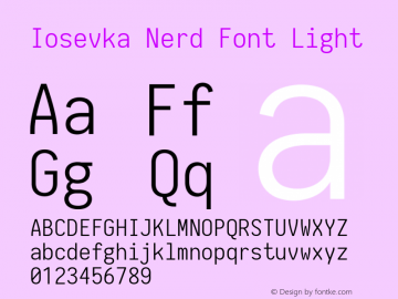 Iosevka Light Nerd Font Complete 2.1.0; ttfautohint (v1.8.2) Font Sample