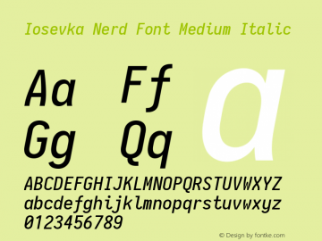Iosevka Medium Italic Nerd Font Complete 2.1.0; ttfautohint (v1.8.2)图片样张