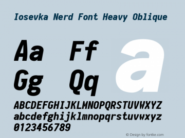Iosevka Term Heavy Oblique Nerd Font Complete 2.1.0; ttfautohint (v1.8.2) Font Sample