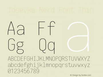 Iosevka Term Thin Nerd Font Complete 2.1.0; ttfautohint (v1.8.2) Font Sample
