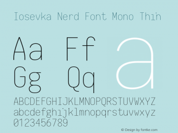 Iosevka Thin Nerd Font Complete Mono 2.1.0; ttfautohint (v1.8.2) Font Sample