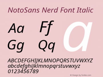Noto Sans Italic Nerd Font Complete Version 2.000;GOOG;noto-source:20170915:90ef993387c0; ttfautohint (v1.7) Font Sample