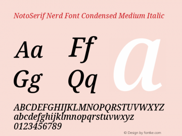 Noto Serif Condensed Medium Italic Nerd Font Complete Version 2.000;GOOG;noto-source:20170915:90ef993387c0; ttfautohint (v1.7)图片样张