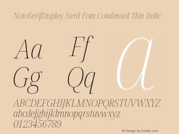 Noto Serif Display Condensed Thin Italic Nerd Font Complete Version 2.000;GOOG;noto-source:20170915:90ef993387c0; ttfautohint (v1.7)图片样张