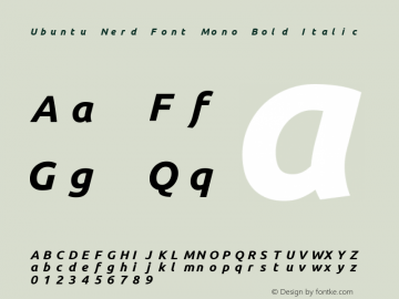 Ubuntu Bold Italic Nerd Font Complete Mono 0.83 Font Sample