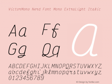 Victor Mono ExtraLight Italic Nerd Font Complete Mono Version 1.121图片样张