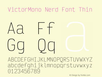 Victor Mono Thin Nerd Font Complete Version 1.121图片样张