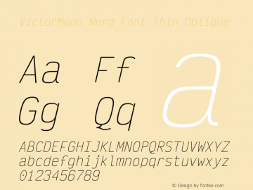 Victor Mono Thin Oblique Nerd Font Complete Version 1.121 Font Sample