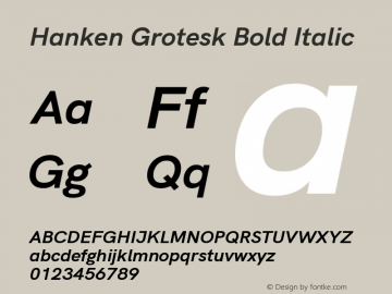 Hanken Grotesk Bold Italic Version 2.400 Font Sample