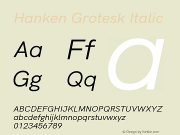 Hanken Grotesk Italic Version 2.400 Font Sample