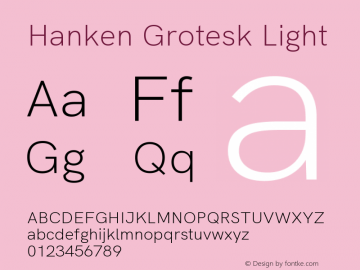 Hanken Grotesk Light Version 2.410 Font Sample