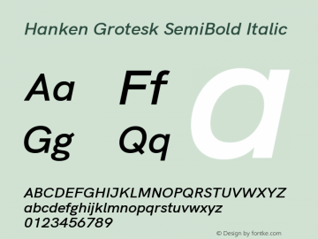 Hanken Grotesk SemiBold Italic Version 2.400 Font Sample
