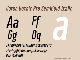 Corpa Gothic Pro SemiBold Italic Version 2.000;hotconv 1.0.109;makeotfexe 2.5.65596 Font Sample