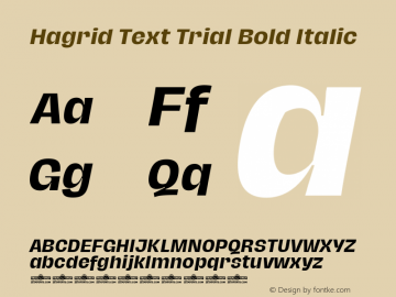 Hagrid Text Trial Bold Italic Version 1.000 Font Sample