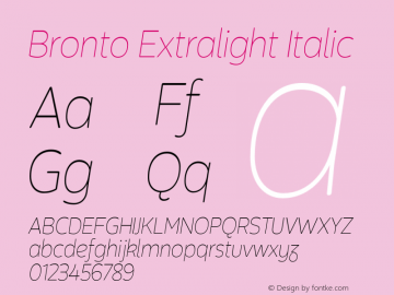 Bronto Extralight Italic Version 1.001;PS 001.001;hotconv 1.0.70;makeotf.lib2.5.58329图片样张