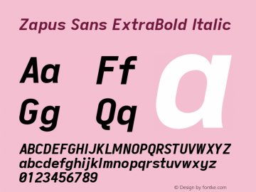 Zapus Sans ExtraBold Italic Version 1.00;November 15, 2019;FontCreator 12.0.0.2547 64-bit图片样张