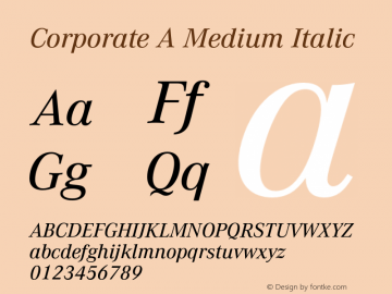 CorporateA-MediumItalic Version 1.000;PS 1.00;hotconv 1.0.57;makeotf.lib2.0.21895 Font Sample