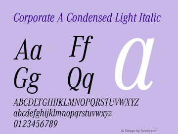 CorporateACon-LigIta Version 1.000;PS 1.00;hotconv 1.0.57;makeotf.lib2.0.21895图片样张