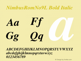 NimbusRomNo9L Bold Italic Version 1.00 Font Sample